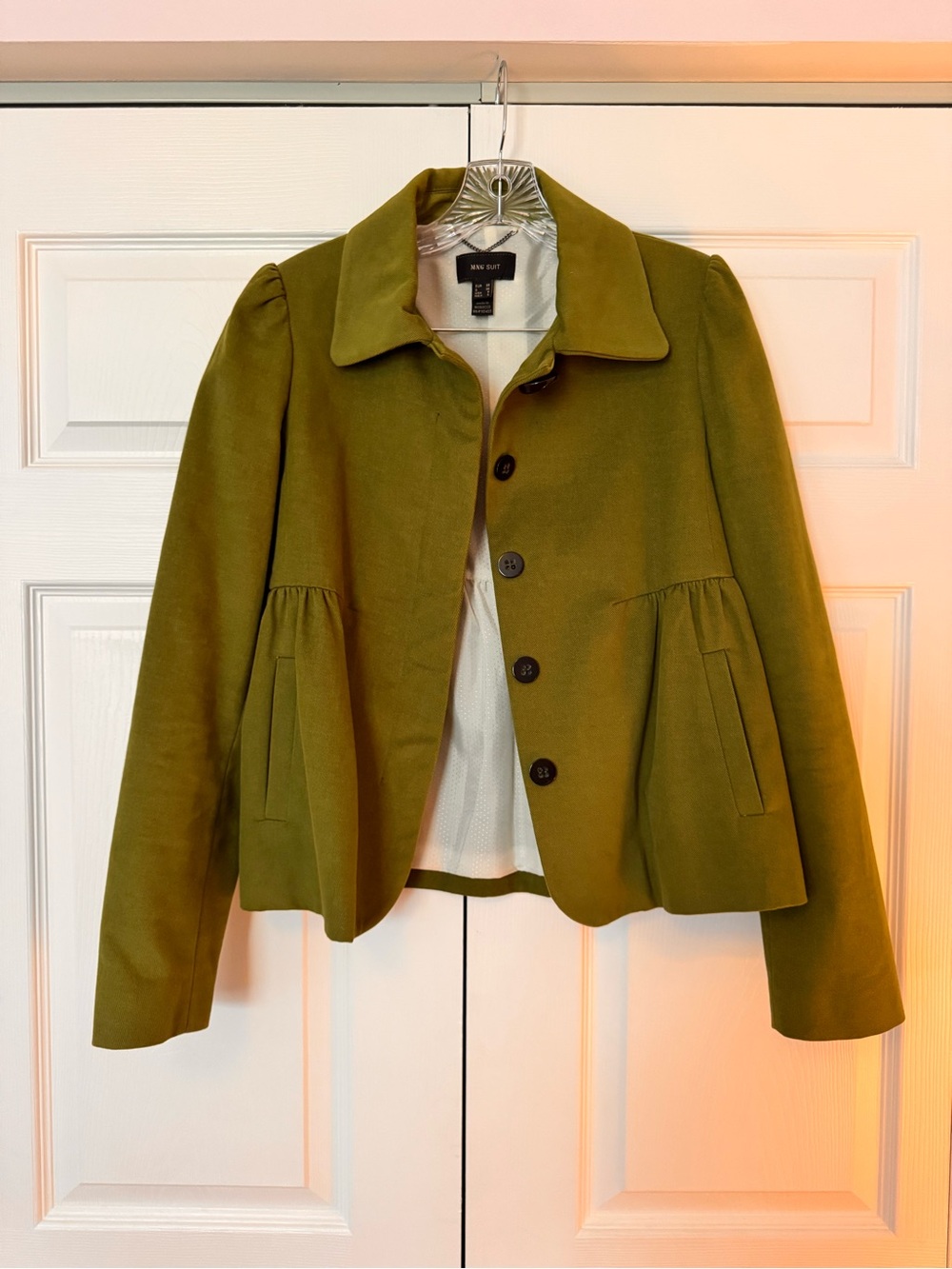 Mango Suit Collection - Elegant Olive Peplum Suit Jacket